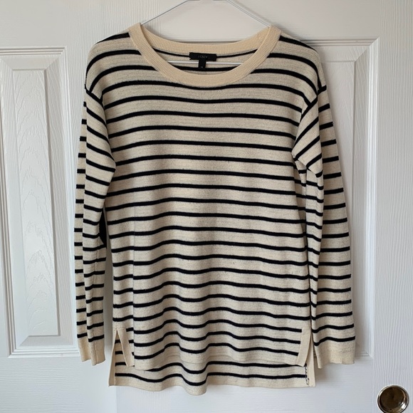 J. Crew Striped Leather Panel Swing Sweater size XS - Picture 3 of 8
